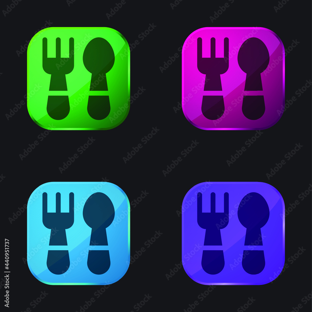 Baby Cutlery four color glass button icon Baby Cutlery four color glass button icon