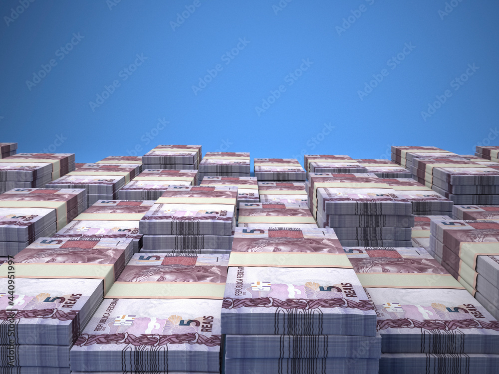 Brazilian money. Brazilian real banknotes. 5 BRL reals bills. Brazilian money. Brazilian real banknotes. 5 BRL reals bills.