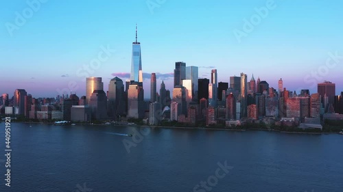 Aerial view on Manhattan during sunset