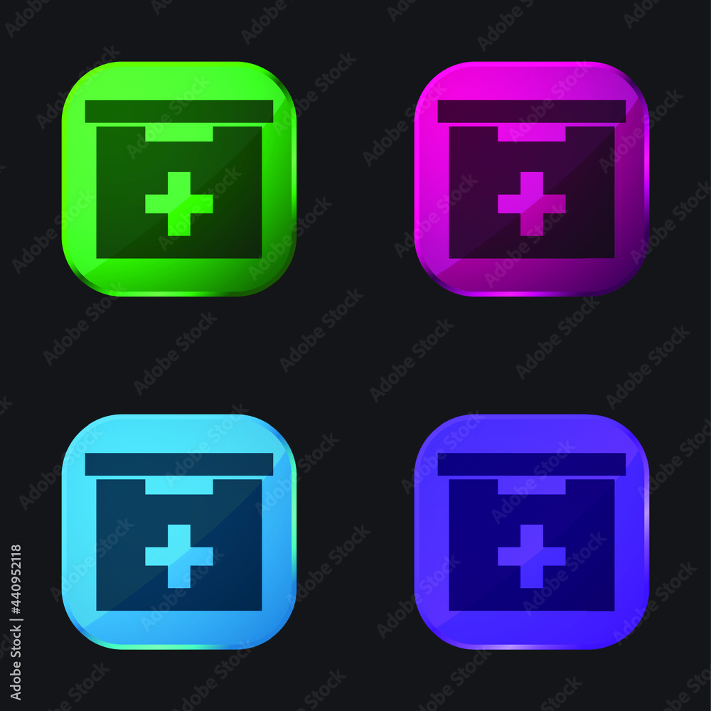 Bathroom First Aid Kit Box four color glass button icon Bathroom First Aid Kit Box four color glass button icon