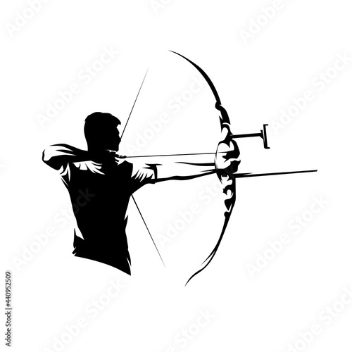 Obraz na płótnie Archery, archer athlete shooting arrow, isolated vector silhouette