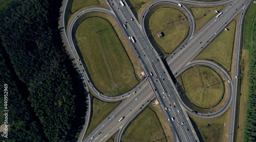 Aerial view of highway interchange. Road junction. Aerial view. photo