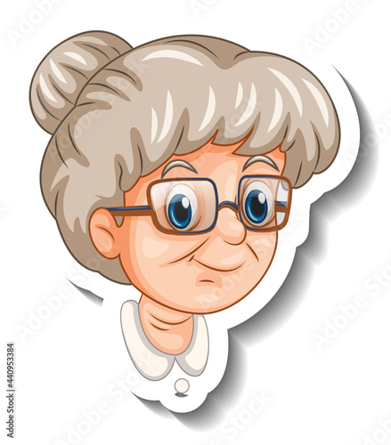 A sticker template with face of old woman emoji icon