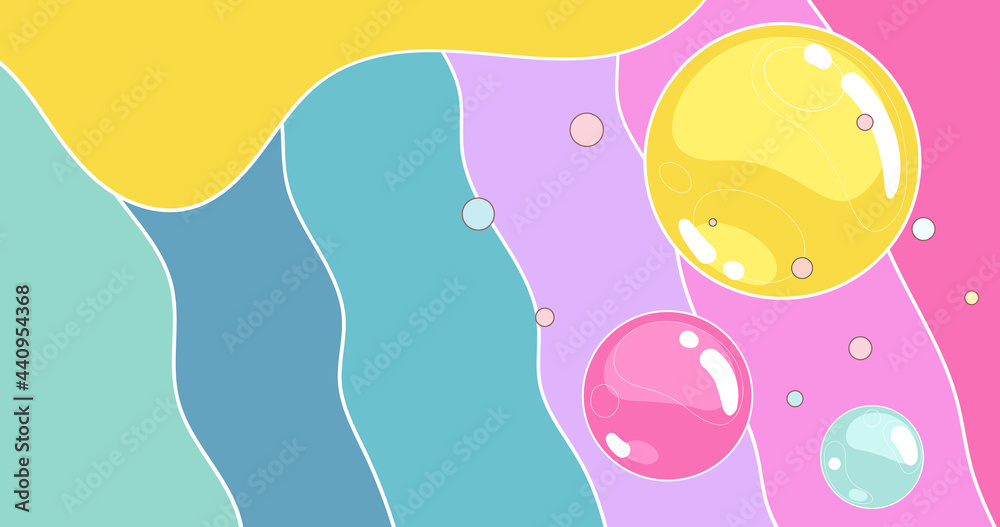 Colorful cartoon background. Rainbow abstract stips and color bubble