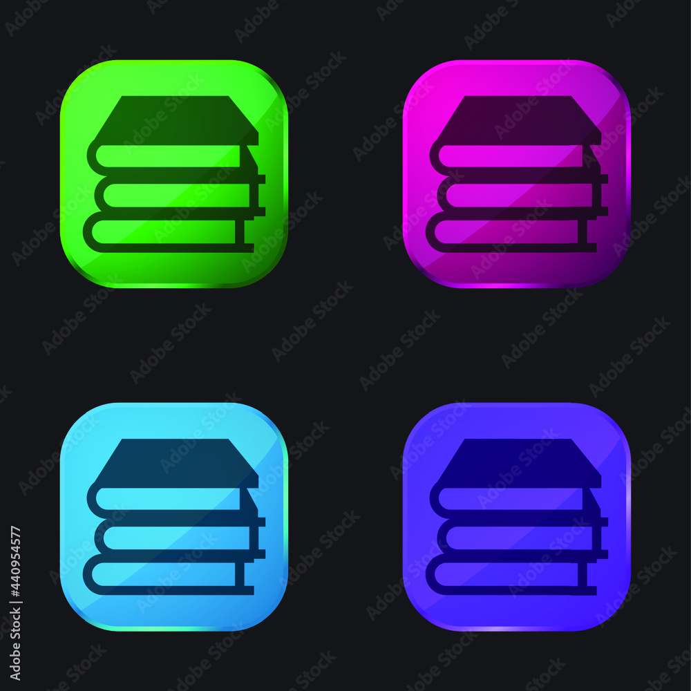 Books Stack four color glass button icon Books Stack four color glass button icon