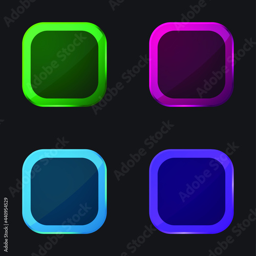Black Rounded Square Shape four color glass button icon