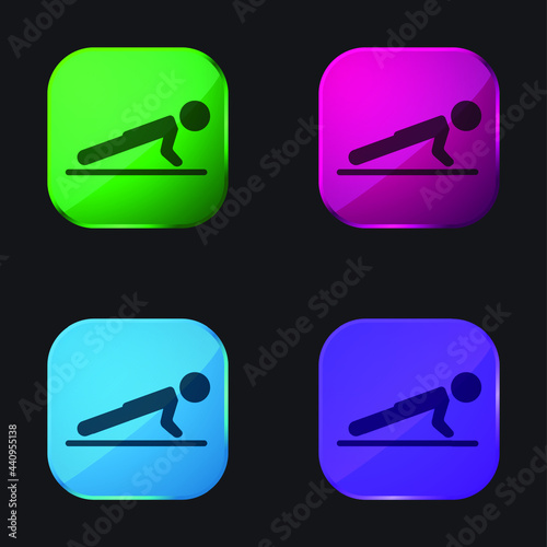 Boy Doing Pushups four color glass button icon