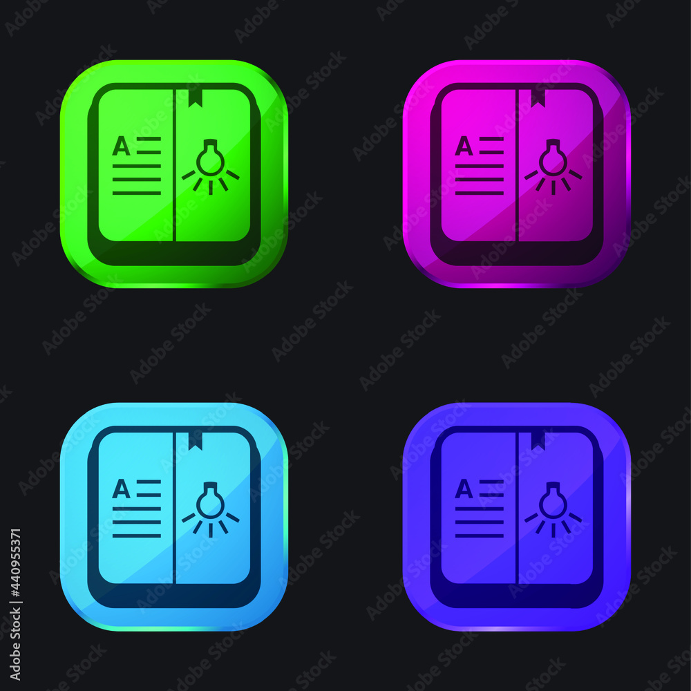 Book four color glass button icon Book four color glass button icon