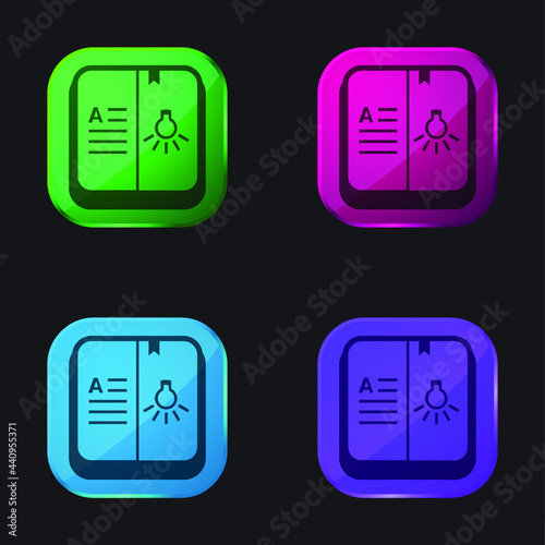 Book four color glass button icon