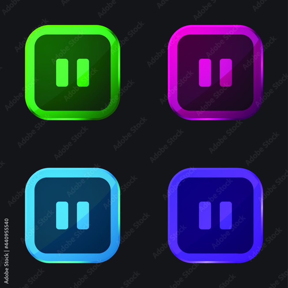 Big Pause Button four color glass button icon Big Pause Button four color glass button icon