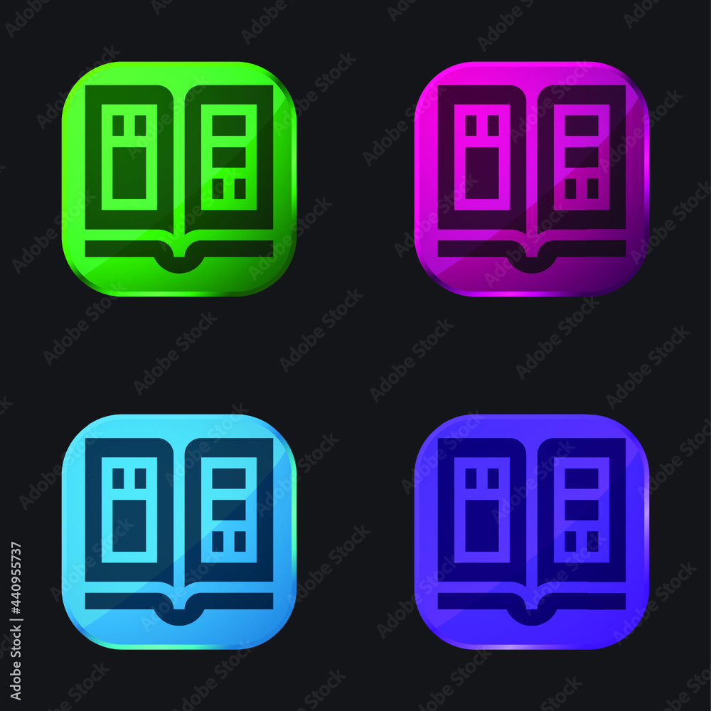 Book four color glass button icon Book four color glass button icon
