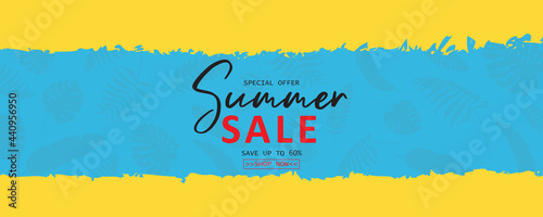 Elegant summer sale banner with tropical leaf theme