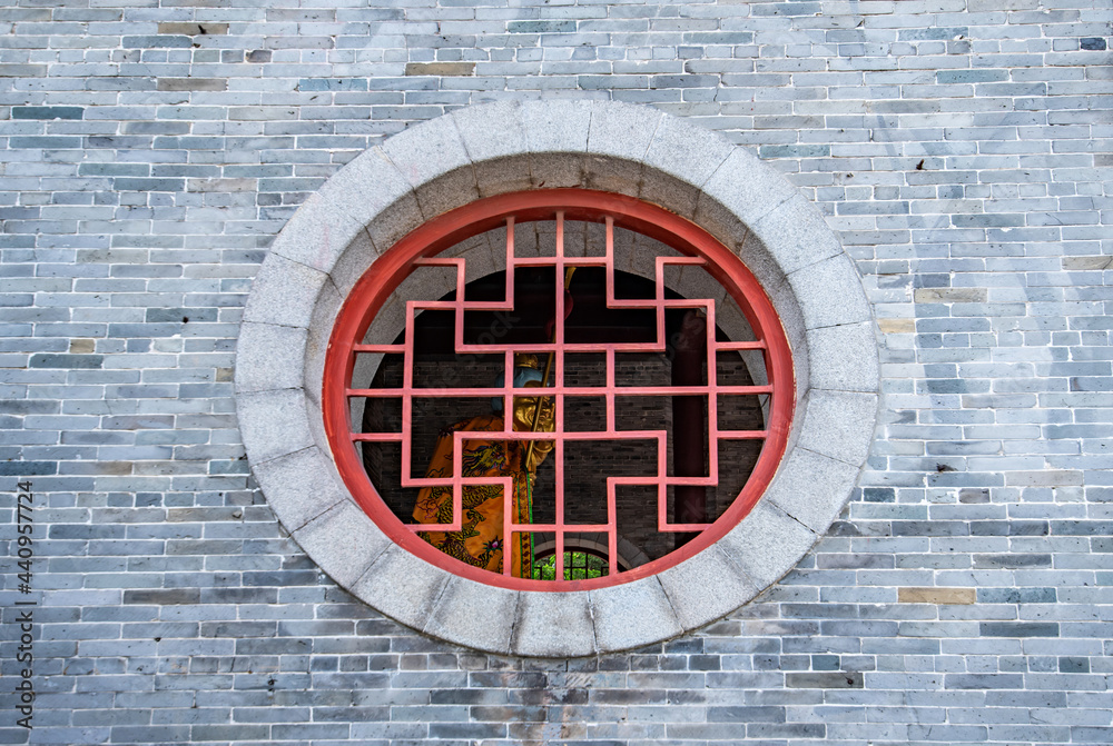 Chinese ancient architecture circular hollow framed flower window