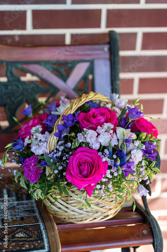 bouquet of roses in a basket