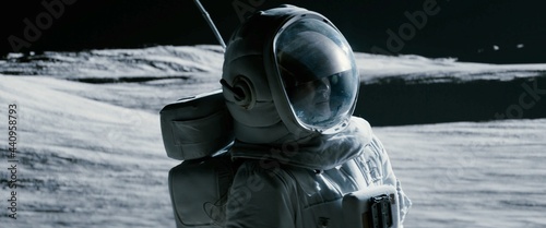 Картината върху платно Portrait of Asian lunar astronaut opens his visor while exploring Moon surface