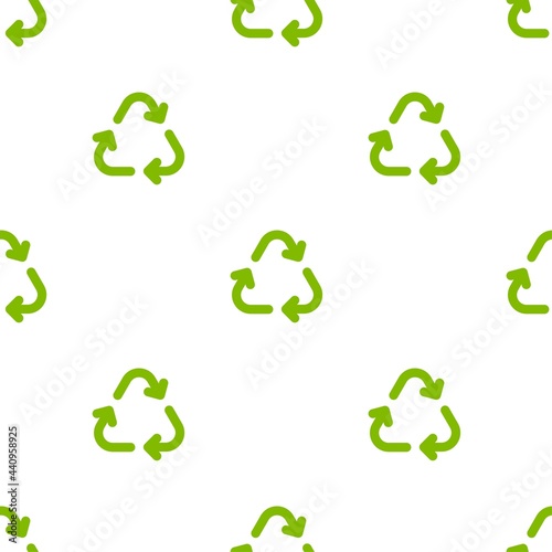 Seamless eco pattern. Three arrows eco recycle. reuse ornament on white background.