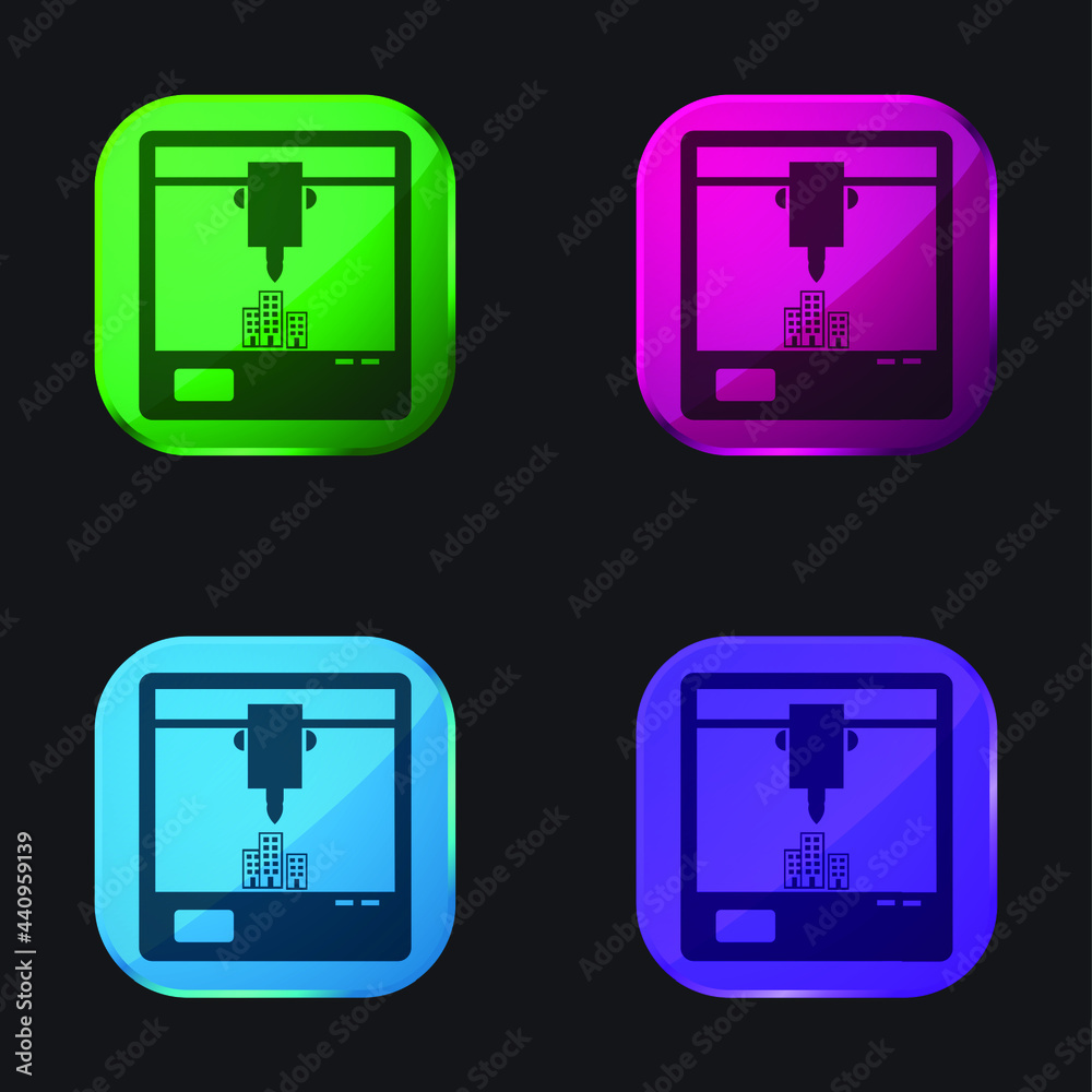 3d Printer Symbol Of Window four color glass button icon 3d Printer Symbol Of Window four color glass button icon