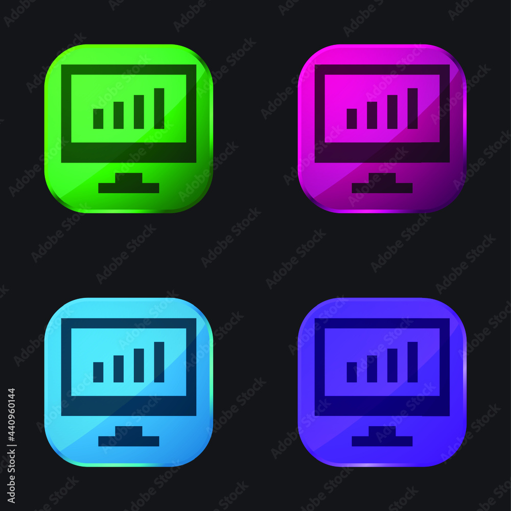 Analytics four color glass button icon Analytics four color glass button icon