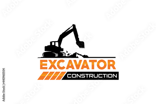 Excavator logo template vector. Heavy equipment logo vector for construction company. Creative excavator illustration for logo template.