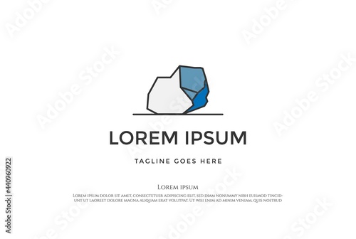 Simple Minimalist Geometric Blue Gem Stone Rock Logo Design Vector