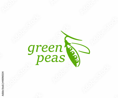 Peas in a pod logo design. Fresh green peas vegetable vector design. Garden peas logotype