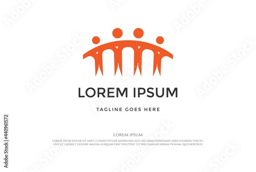 Abstract Human Together with Bridge for Teamwork Education Charity Foundation Logo Design Vector