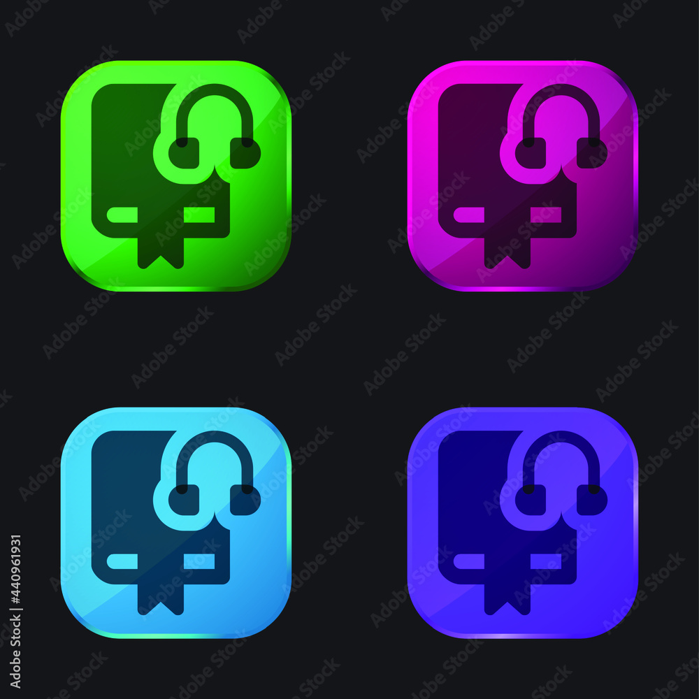 Audio Book four color glass button icon Audio Book four color glass button icon