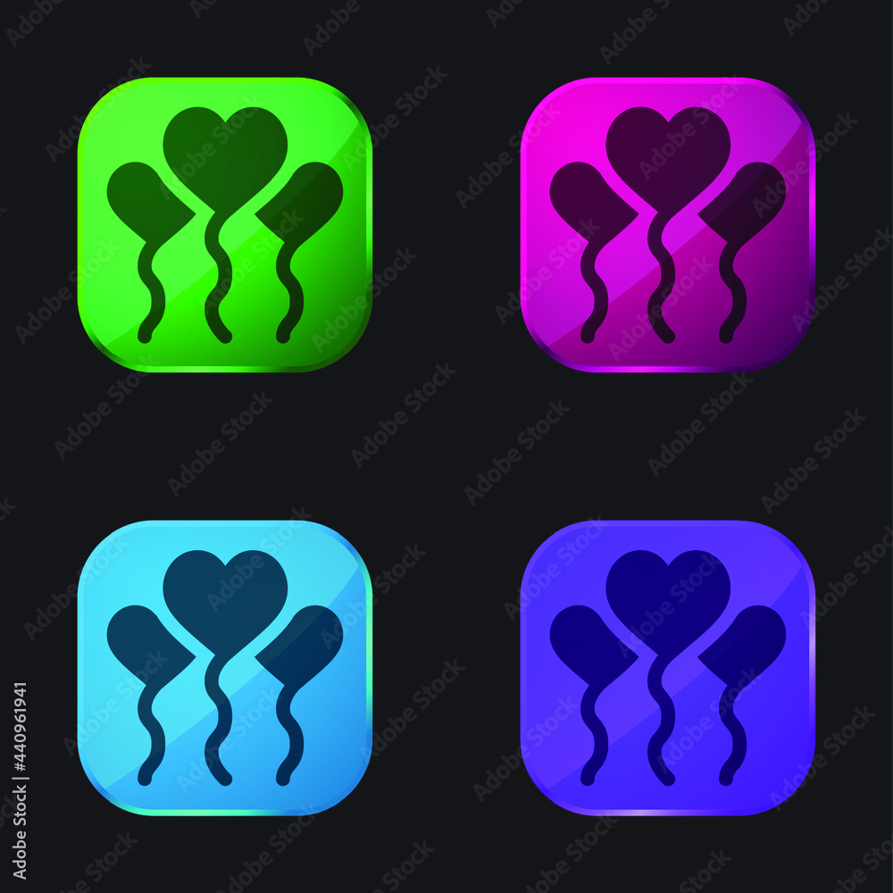 Balloons four color glass button icon Balloons four color glass button icon