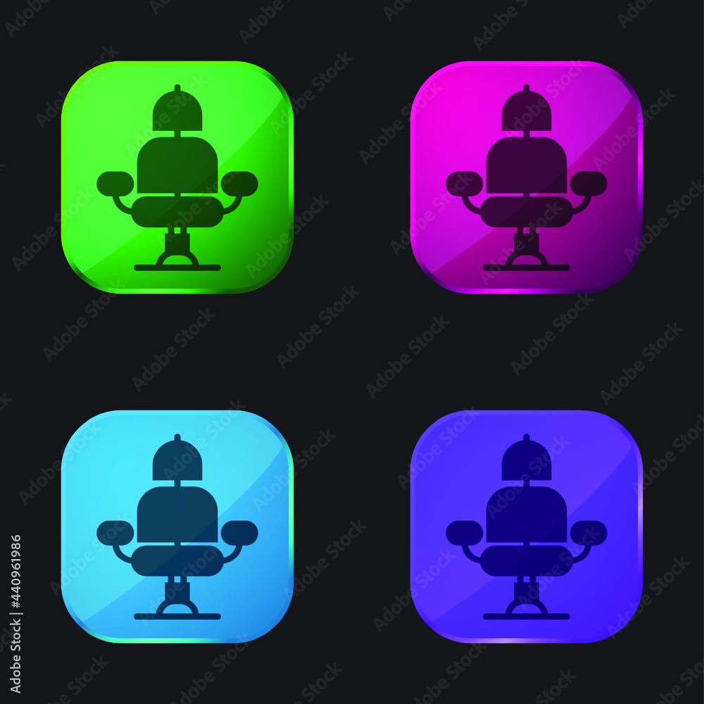 Barber Chair four color glass button icon Barber Chair four color glass button icon