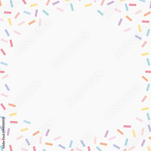 Colorful confetti sprinkle frame with white background