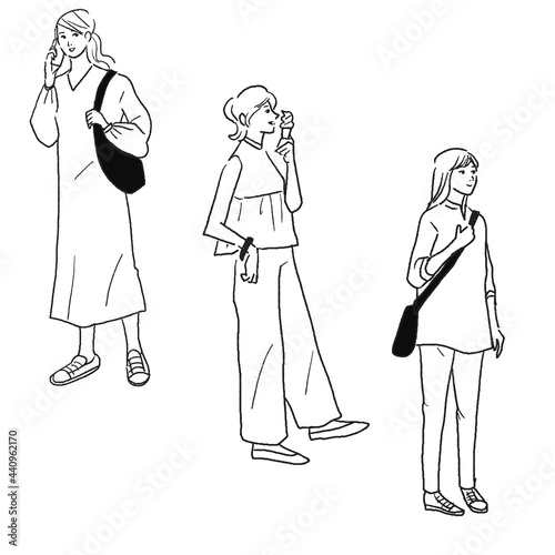 ファッショナブルな女性の線画ベクターイラスト