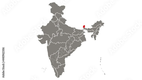 Sikkim state blinking red highlighted in map of India photo