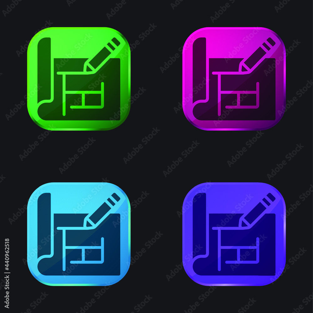 Blueprint four color glass button icon