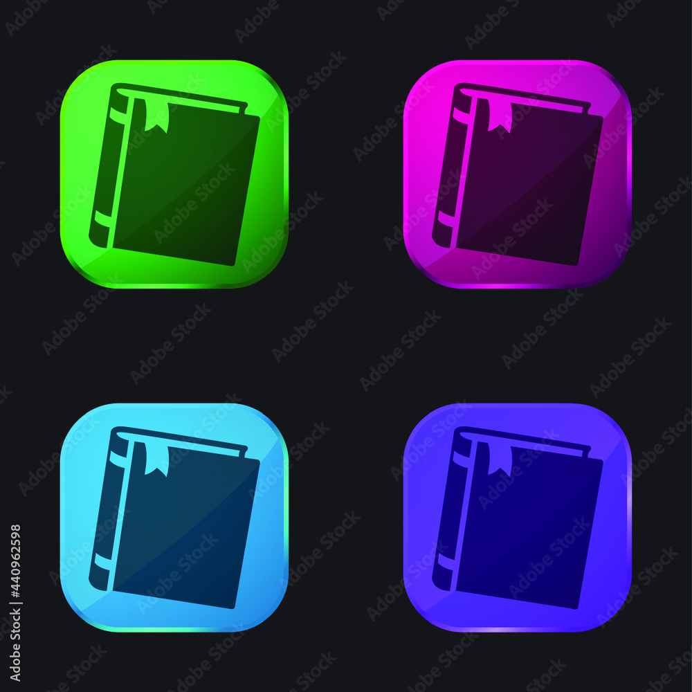 Book four color glass button icon Book four color glass button icon