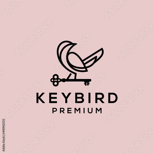 key and bird vintage logo vector icon illustration