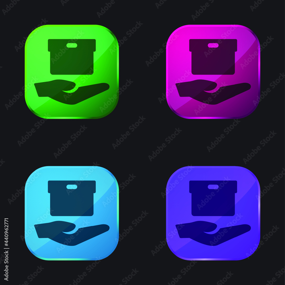 Box On Hand four color glass button icon Box On Hand four color glass button icon
