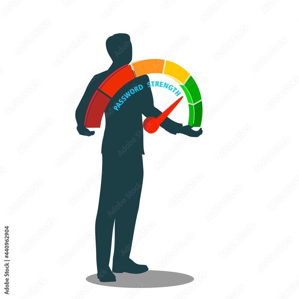 Man holding password strength scale in his hands Man holding password strength scale in his hands