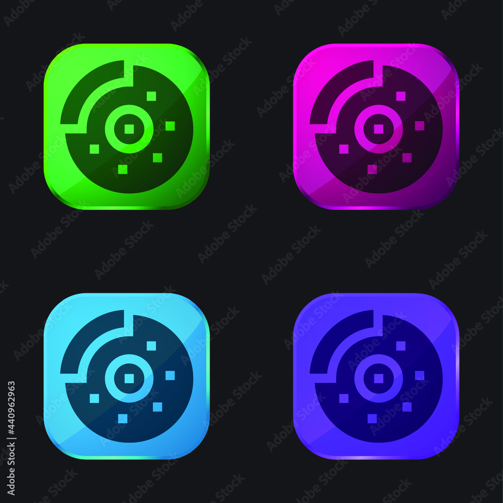 Brake four color glass button icon Brake four color glass button icon