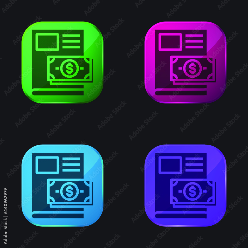 Book four color glass button icon Book four color glass button icon