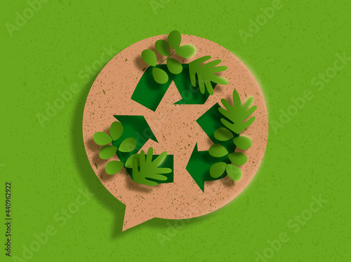 Recycle illustration with green leaves and 3d effect