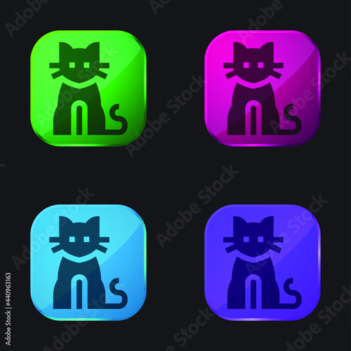 Black Cat four color glass button icon