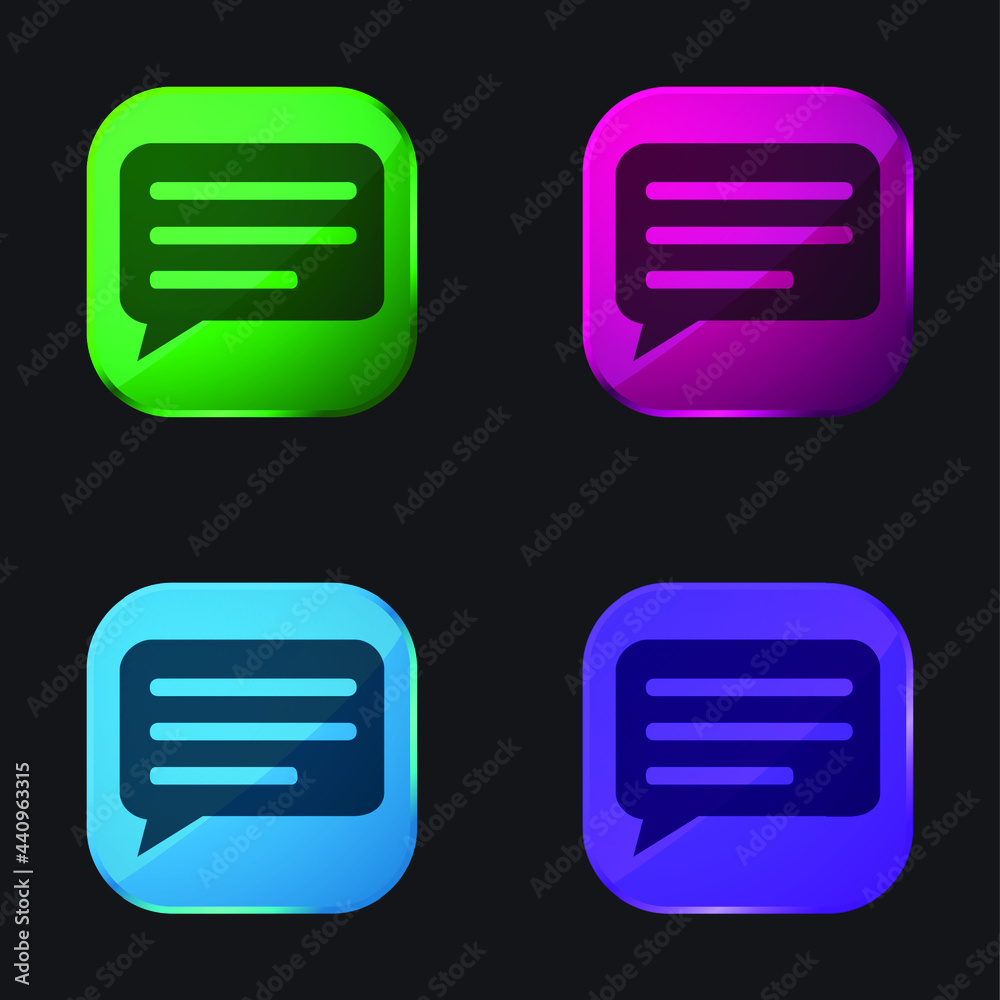 Black Speech Bubble With Lines Inside four color glass button icon Black Speech Bubble With Lines Inside four color glass button icon