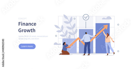 People сharacters working together to make financial profit and growth. Business support, investment and financial growth concept. Flat cartoon vector illustration.