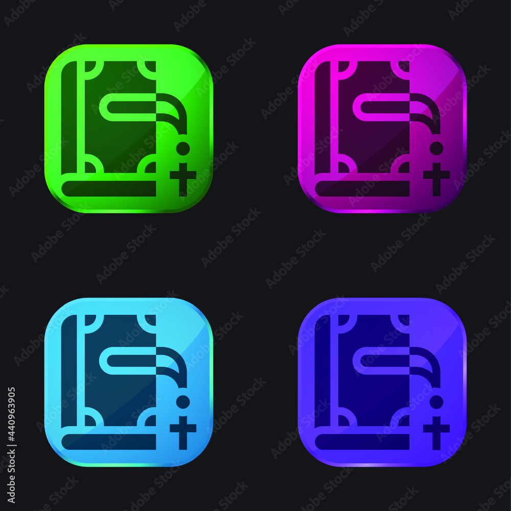 Bible four color glass button icon Bible four color glass button icon