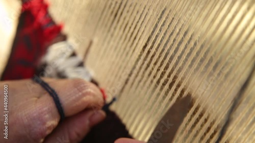 Traditional handcrafted carpet weaving.