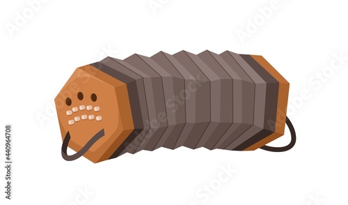 Concertina, keyboard free-reed music instrument with bellows. Realistic colored flat vector illustration isolated on white background
