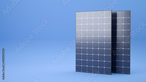 Two solar panels on blue background - 3D illustration
