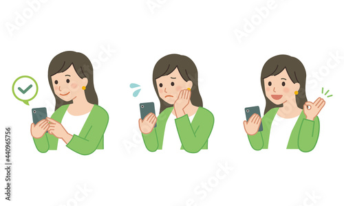 スマホを操作する女性のベクターイラスト素材1