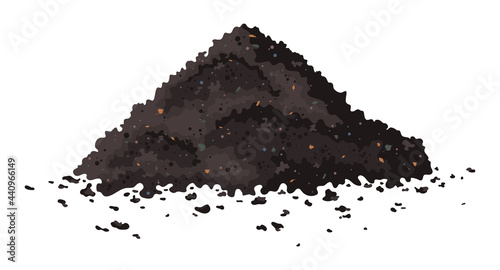Vector pile of soil. One big brown heap of organic compost in side view isolated illustration, fertile soil for growing garden crops
