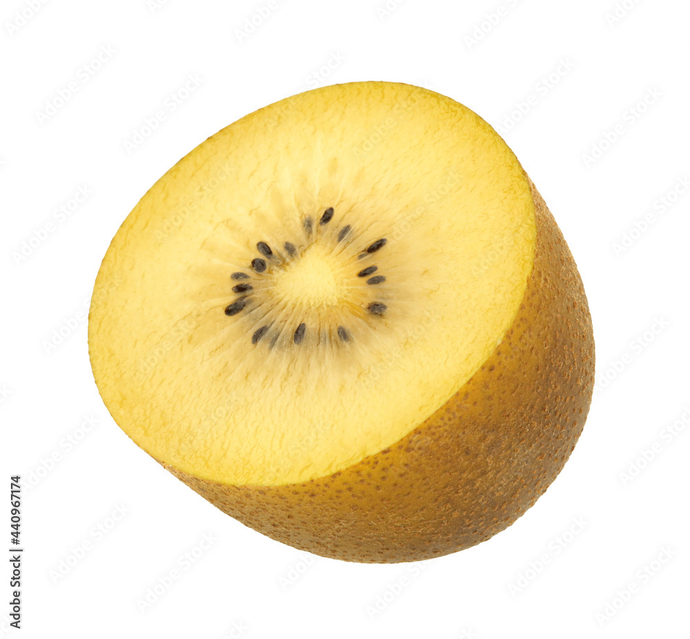 half golden kiwi isolated on white background, cutout. half golden kiwi isolated on white background, cutout.